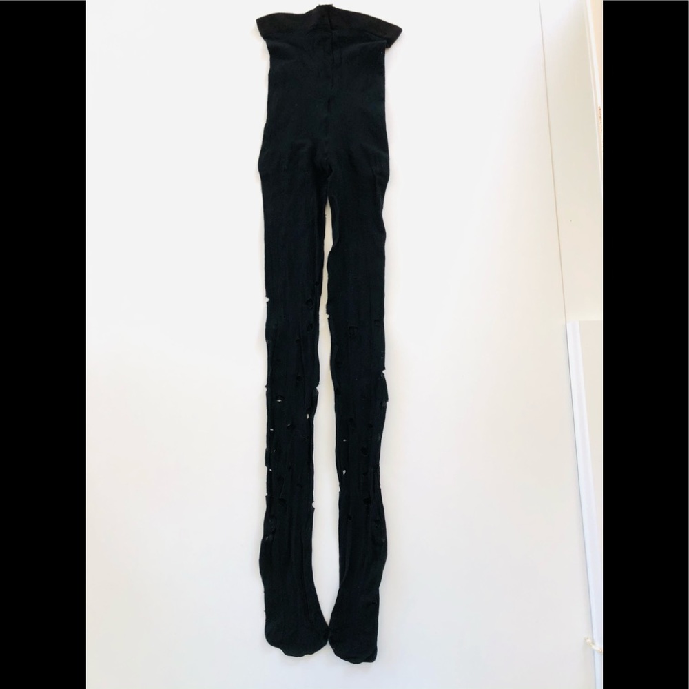 VTG 80s Black tights Goth/punk Distressed stockings Size medium/ tall - Picture 8 of 9